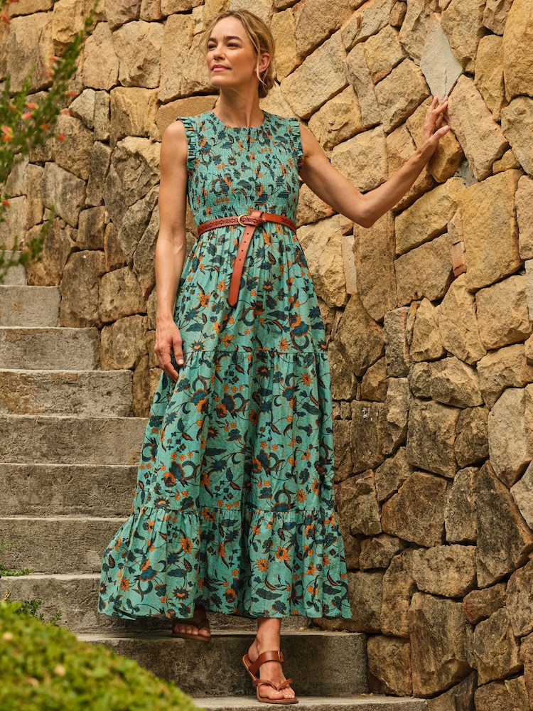 FatFace Anais Teal Blue Batik Maxi Dress - Image 1 of 7