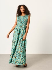 FatFace Anais Teal Blue Batik Maxi Dress - Image 2 of 7