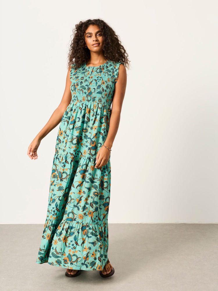 FatFace Anais Teal Blue Batik Maxi Dress - Image 2 of 7