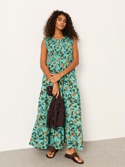 FatFace Anais Teal Blue Batik Maxi Dress - Image 6 of 7