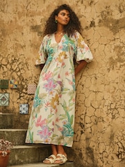 FatFace Lilibet Ivory Tropical Midi Dress - Image 1 of 7