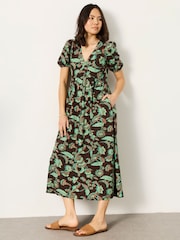 FatFace Remi Chocolate Brown Batik Midi Dress - Image 1 of 6