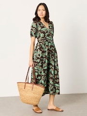 FatFace Remi Chocolate Brown Batik Midi Dress - Image 3 of 6