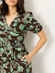 FatFace Remi Chocolate Brown Batik Midi Dress - Image 4 of 6