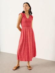 FatFace Demi Red Coral Texture Jersey Midi Dress - Image 3 of 6