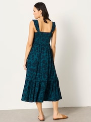 FatFace Eva Dark Teal Batik Mono Midi Dress - Image 2 of 6