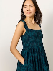 FatFace Eva Dark Teal Batik Mono Midi Dress - Image 5 of 6