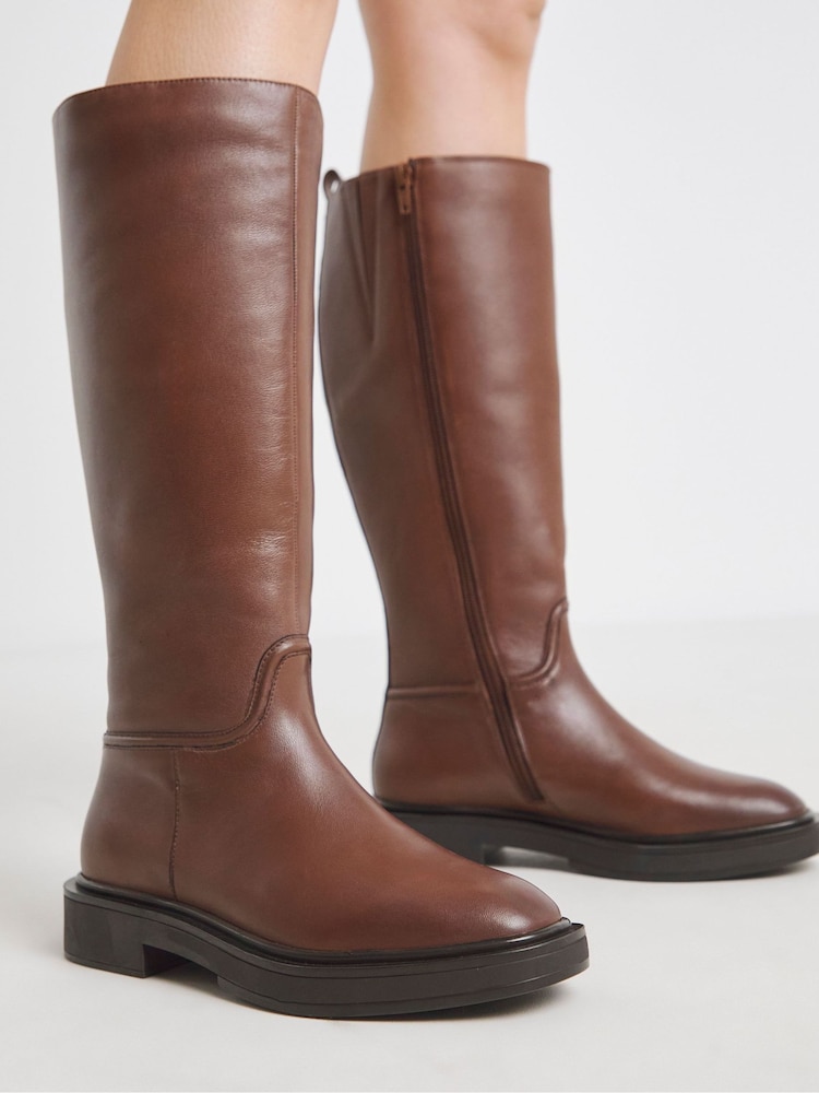 Simply Be Brown Leather Knee High Riding Boots - Image 2 of 4