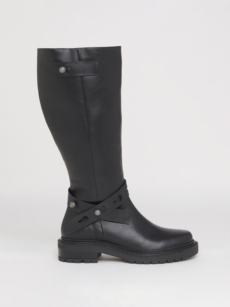 Simply Be Black Wide Fit Casual Knee High Boots With Wrap Detail - Image 2 of 4