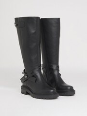 Simply Be Black Wide Fit Casual Knee High Boots With Wrap Detail - Image 3 of 4