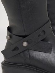 Simply Be Black Wide Fit Casual Knee High Boots With Wrap Detail - Image 4 of 4