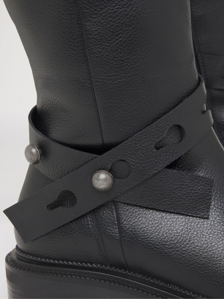 Simply Be Black Wide Fit Casual Knee High Boots With Wrap Detail - Image 4 of 4