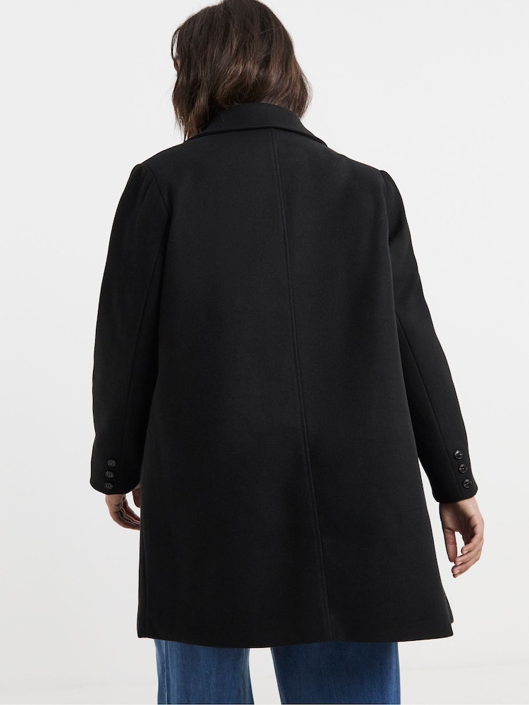 Simply Be Black Longline Faux Wool Coat - Image 2 of 4 Simply Be Black Longline Faux Wool Coat - Image 2 of 4
