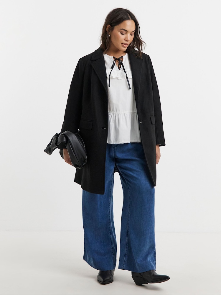 Simply Be Black Longline Faux Wool Coat - Image 4 of 4