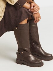 Simply Be Brown Wide Fit Casual Knee High Boots With Wrap Detail - Image 1 of 4