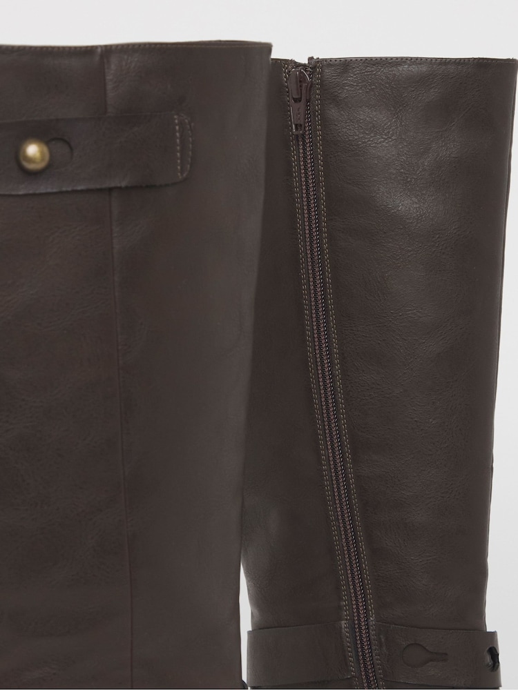 Simply Be Brown Wide Fit Casual Knee High Boots With Wrap Detail - Image 4 of 4