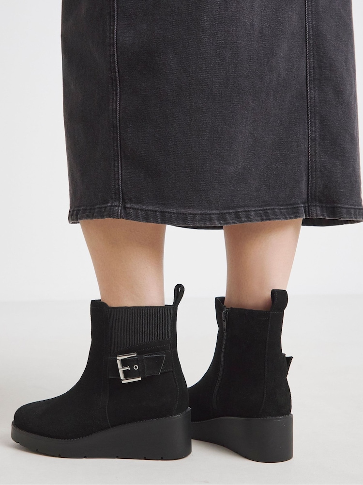 Simply Be Black Wide Fit Wedge Chelsea Boot With Buckle - Image 2 of 4 Simply Be Black Wide Fit Wedge Chelsea Boot With Buckle - Image 2 of 4
