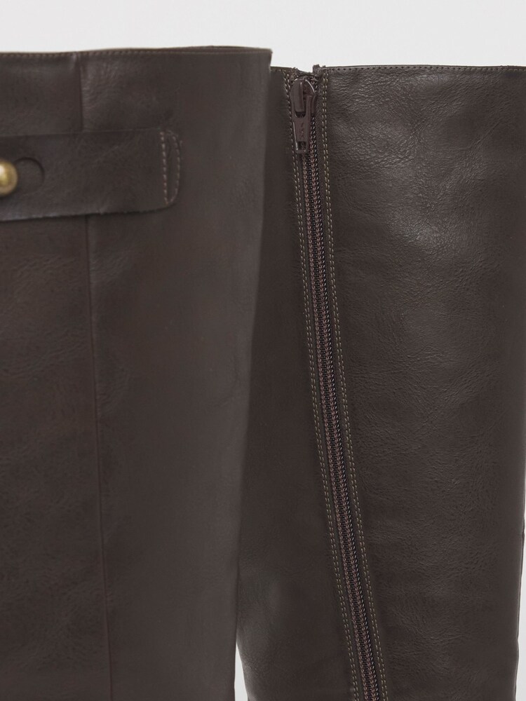 Simply Be Brown Wide Fit Casual Knee High Boots With Wrap Detail - Image 4 of 4