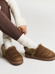 Simply Be Brown Slingback Fluffy Slippers - Image 1 of 4