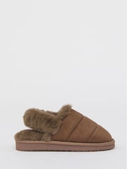 Simply Be Brown Slingback Fluffy Slippers - Image 2 of 4