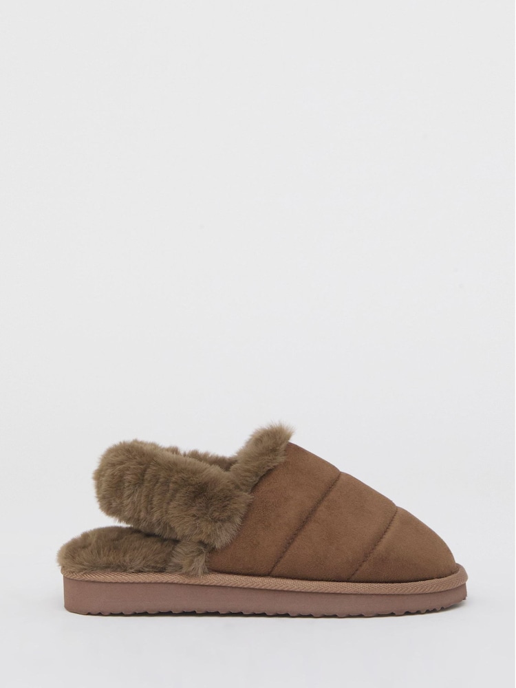 Simply Be Brown Slingback Fluffy Slippers - Image 2 of 4