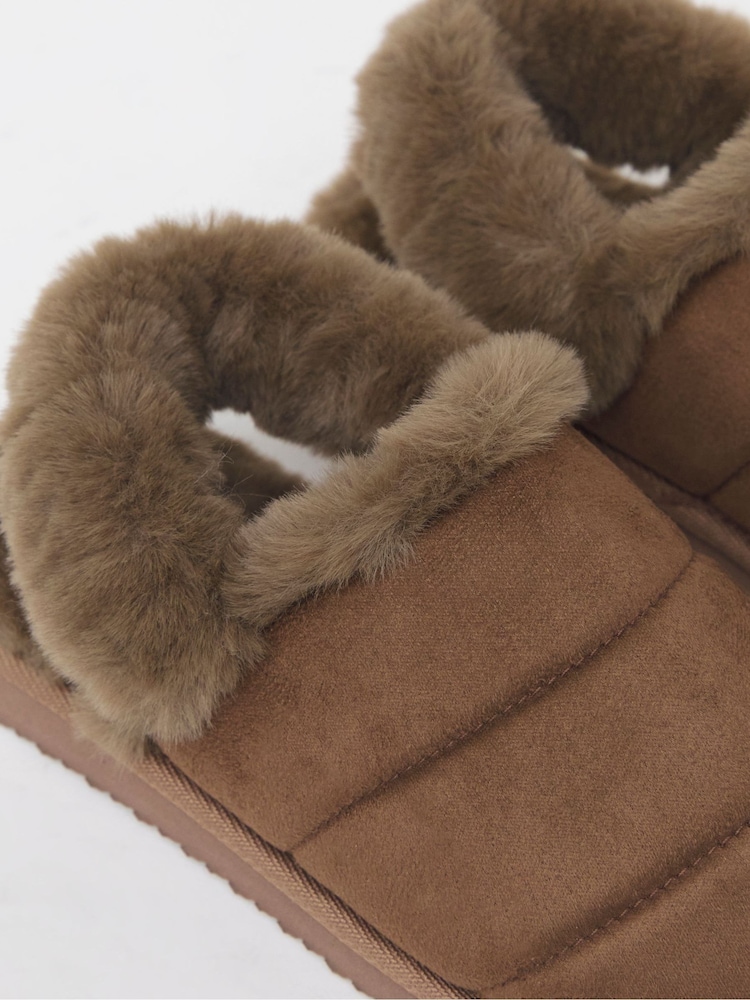 Simply Be Brown Slingback Fluffy Slippers - Image 4 of 4