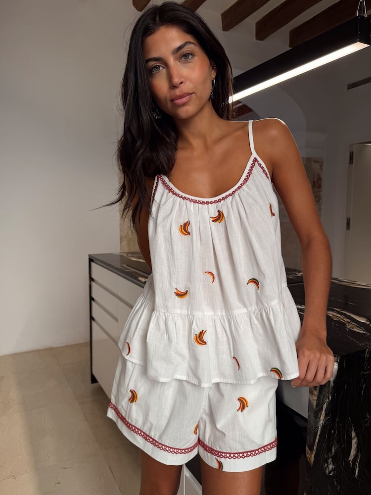 Never Fully Dressed Banana Embroidery 100% Cotton Pyjama Short Set - Image 1 of 6