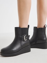 Simply Be Black Wide Fit Wedge Chelsea Boots With Buckle - Image 2 of 4