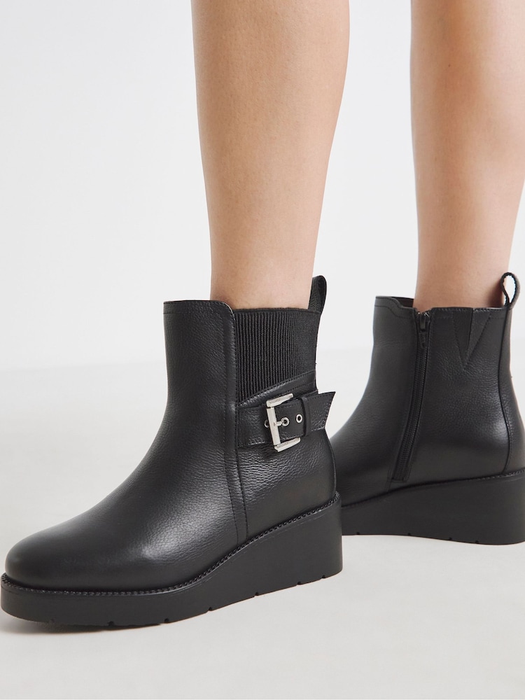 Simply Be Black Wide Fit Wedge Chelsea Boots With Buckle - Image 2 of 4 Simply Be Black Wide Fit Wedge Chelsea Boots With Buckle - Image 2 of 4