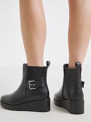 Simply Be Black Wide Fit Wedge Chelsea Boots With Buckle - Image 3 of 4