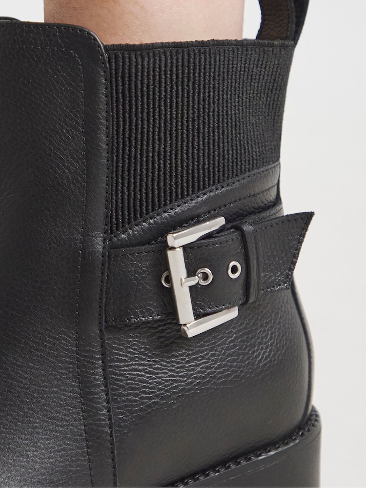 Simply Be Black Wide Fit Wedge Chelsea Boots With Buckle - Image 4 of 4