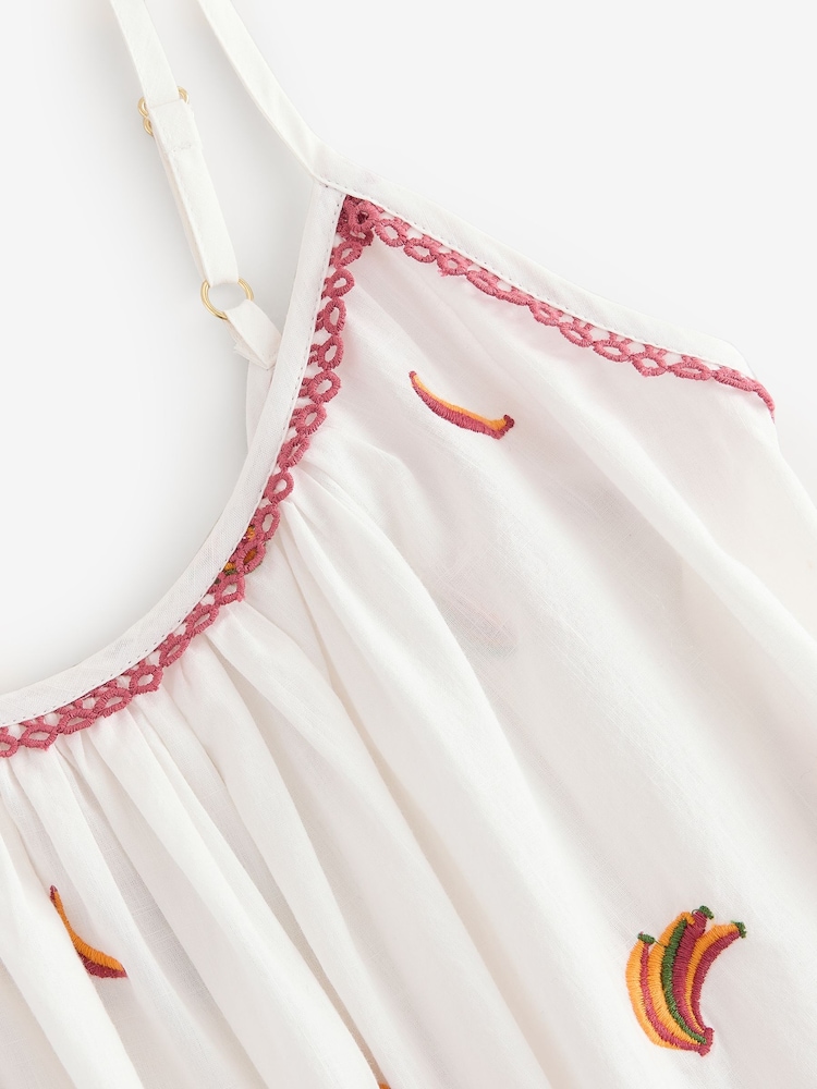 Never Fully Dressed Cream Banana Embroidery Cotton Slip Dress - Image 7 of 7