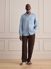 棕色 - Signature 100% Linen Textured Trousers With Elasticated Waist - 圖片 2/10