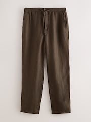 棕色 - Signature 100% Linen Textured Trousers With Elasticated Waist - 圖片 7/10