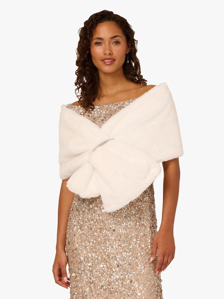 Adrianna Papell Faux Fur Wrap White Cover-Up - Image 1 of 6 Adrianna Papell Faux Fur Wrap White Cover-Up - Image 1 of 6