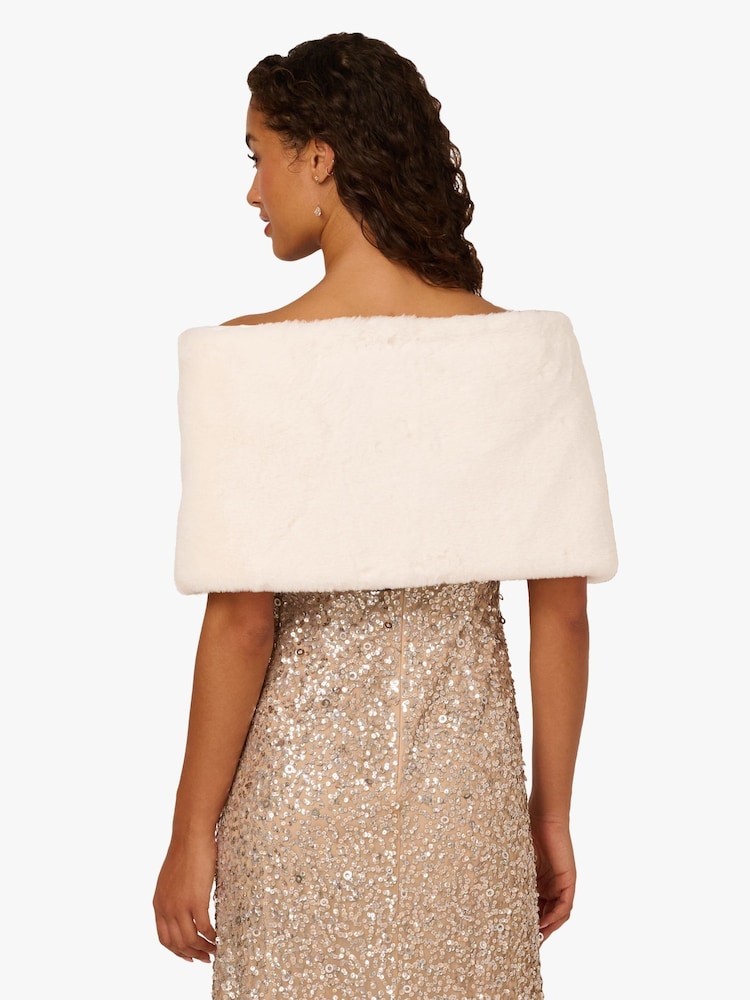 Adrianna Papell Faux Fur Wrap White Cover-Up - Image 2 of 6 Adrianna Papell Faux Fur Wrap White Cover-Up - Image 2 of 6