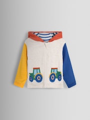 JoJo Maman Bébé Natural Tractor Appliqué Reversible Hoodie - Image 2 of 7