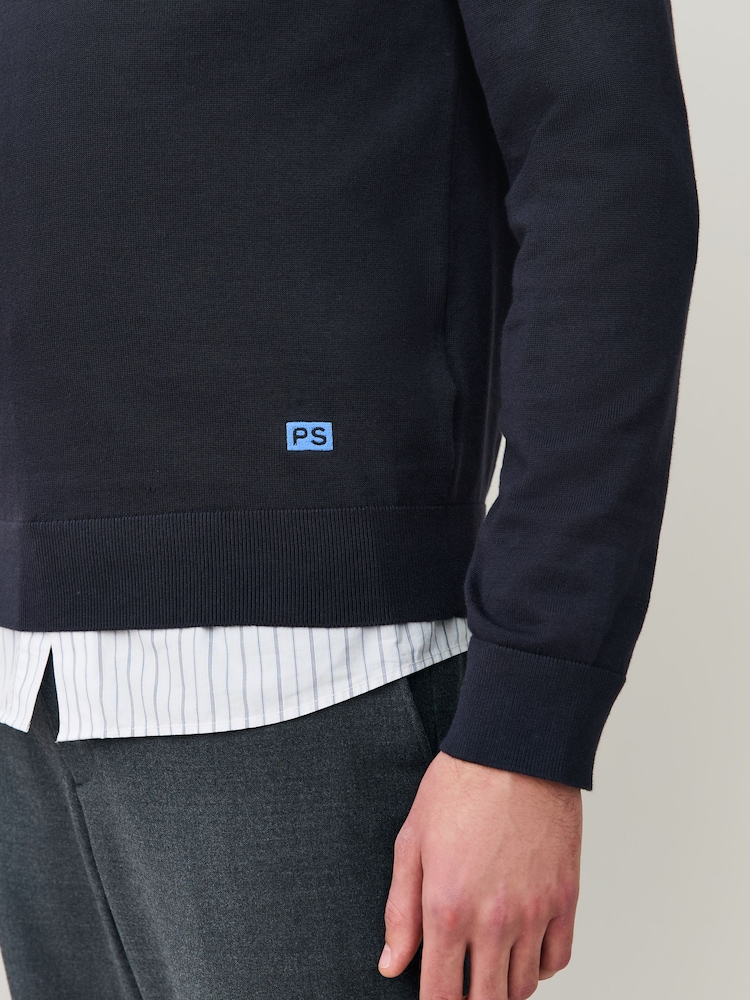 PS Paul Smith Blue Regular-Fit Crew Neck Logo Jumper - Image 2 of 7 PS Paul Smith Blue Regular-Fit Crew Neck Logo Jumper - Image 2 of 7