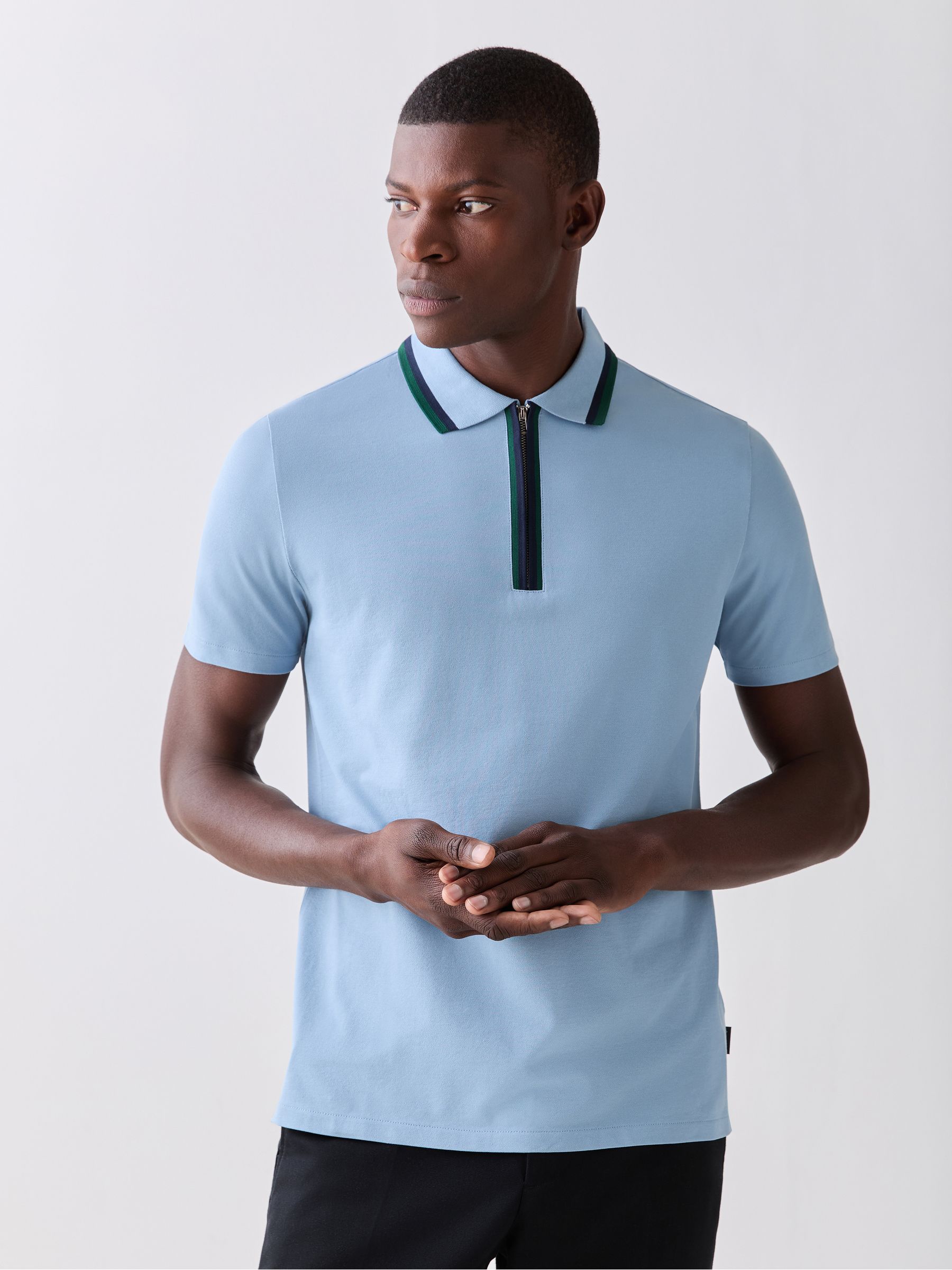 Buy PS Paul Smith Blue Quarter Zip Tipped Detail Polo Shirt from