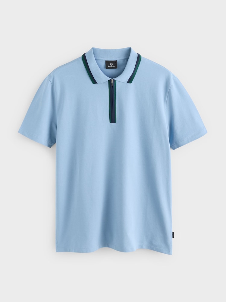 PS Paul Smith Blue Quarter Zip Tipped Detail Polo Shirt - Image 1 of 1