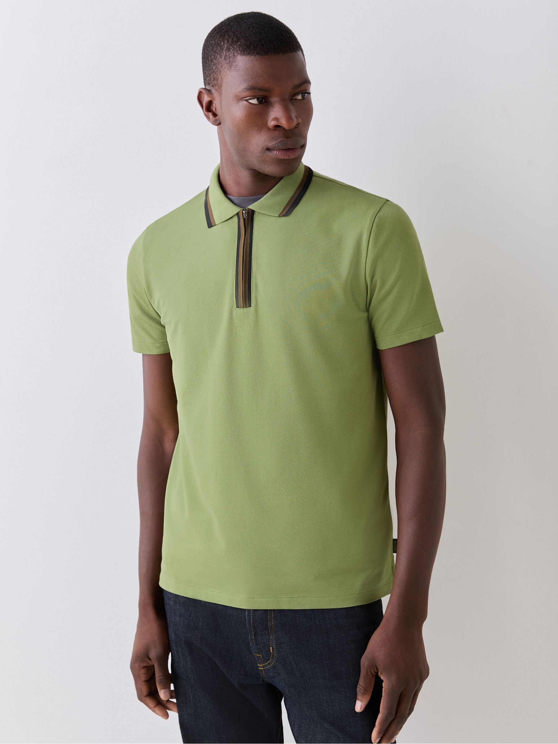 Buy PS Paul Smith Green Quarter Zip Tipped Detail Polo Shirt from