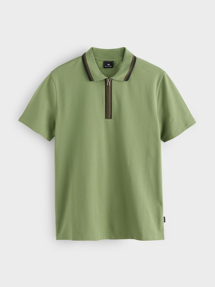 PS Paul Smith Green Quarter Zip Tipped Detail Polo Shirt - Image 1 of 1