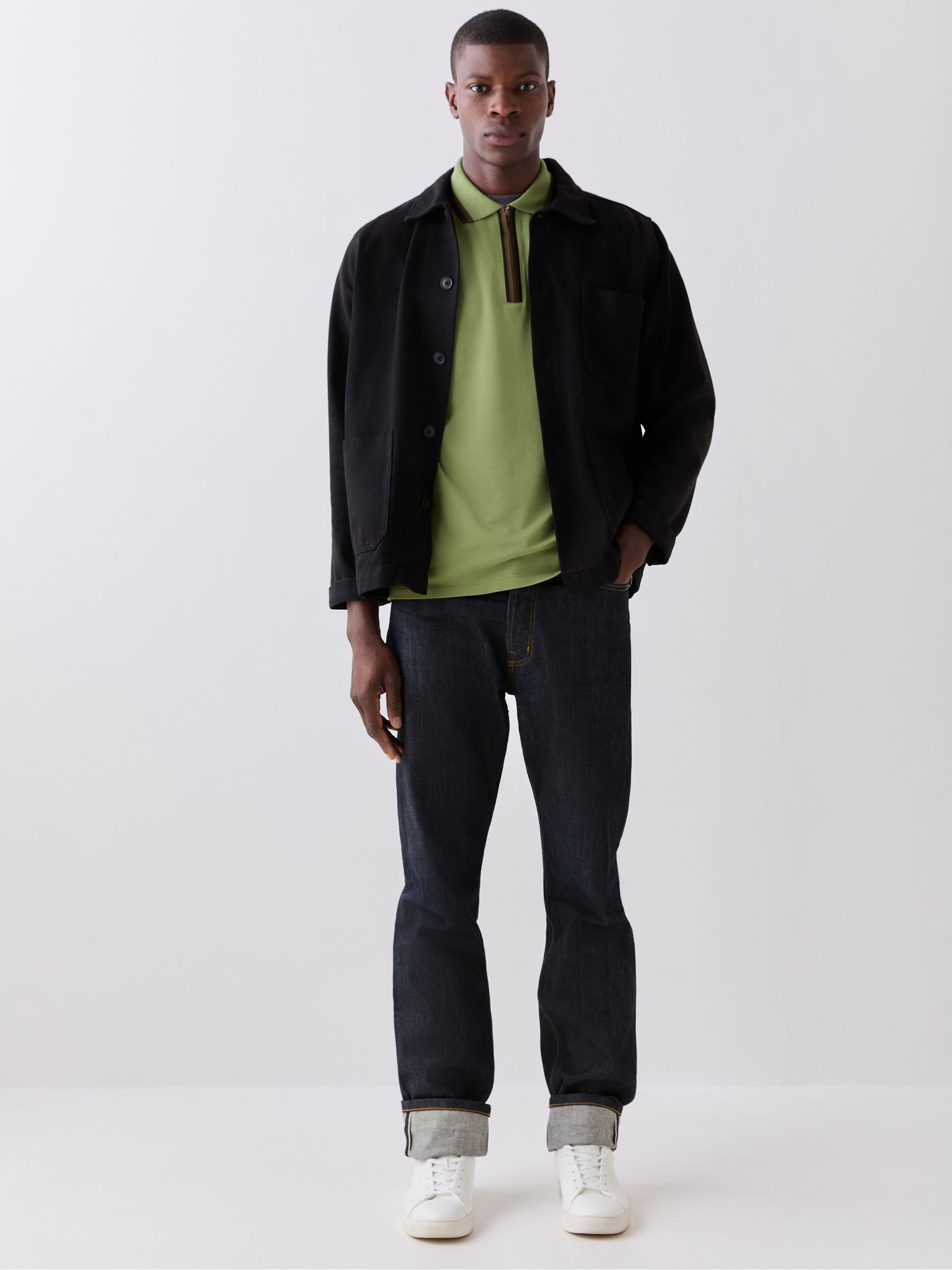 Buy PS Paul Smith Green Quarter Zip Tipped Detail Polo Shirt from
