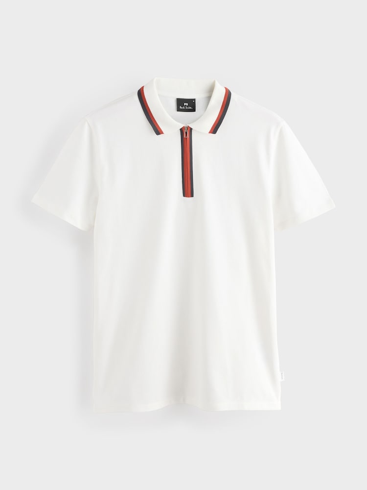PS Paul Smith White Quarter Zip Tipped Detail Polo Shirt - Image 1 of 1