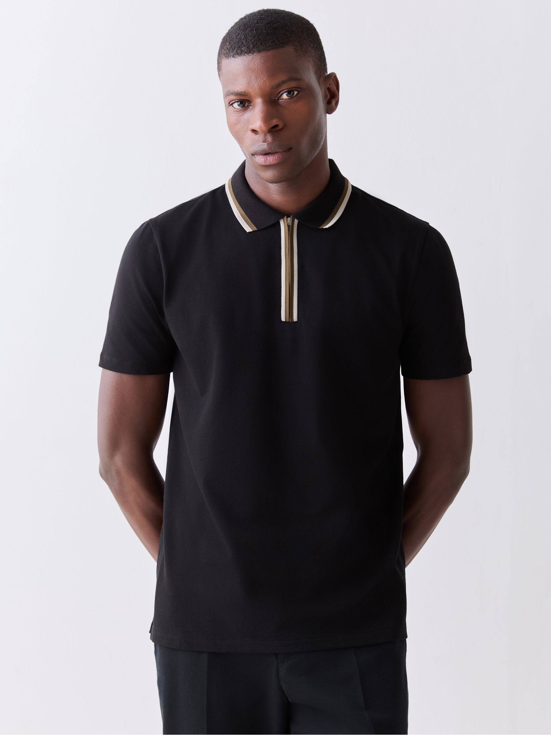 Buy PS Paul Smith Black Quarter Zip Tipped Detail Polo Shirt from