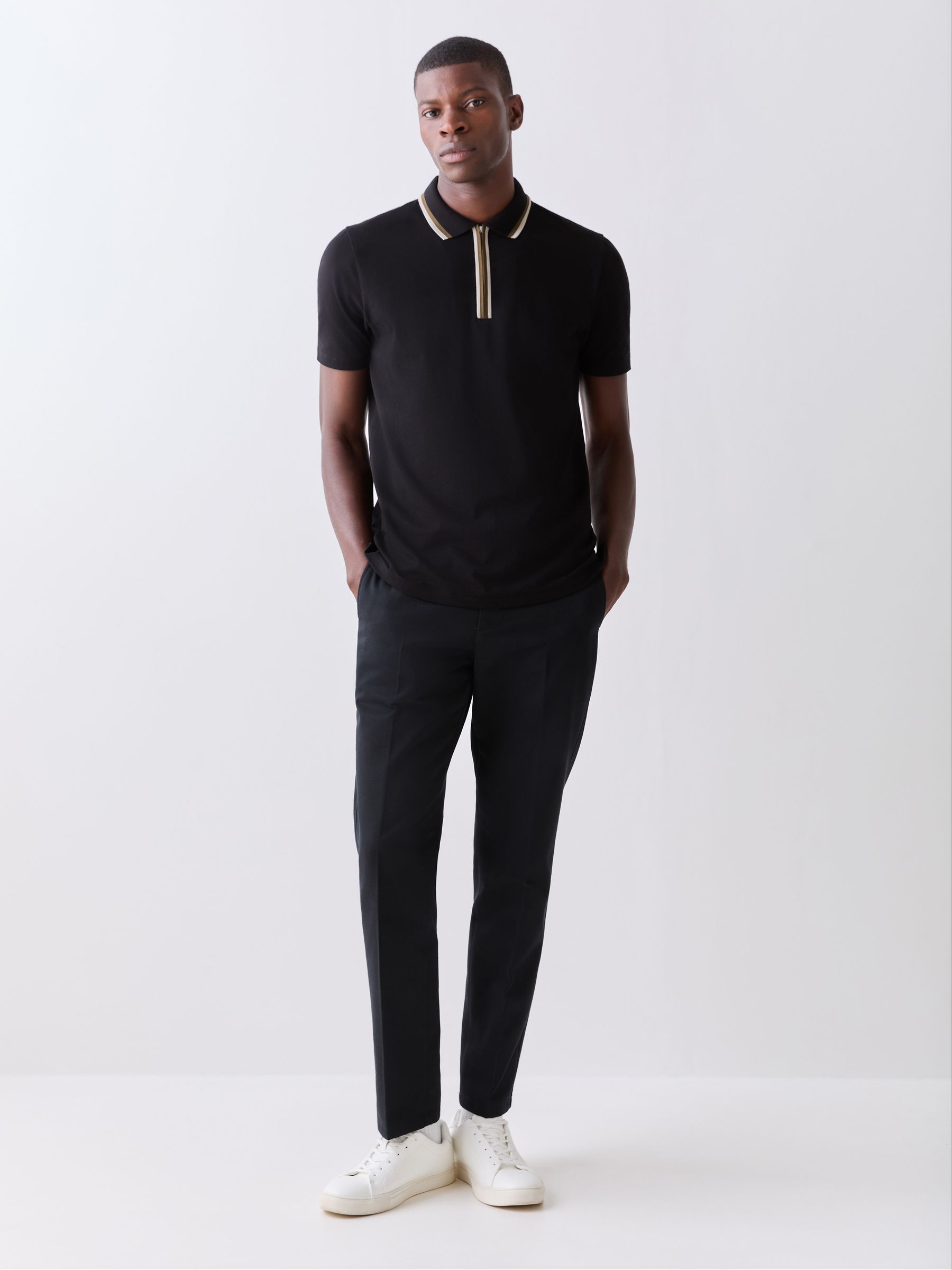 Buy PS Paul Smith Black Quarter Zip Tipped Detail Polo Shirt from