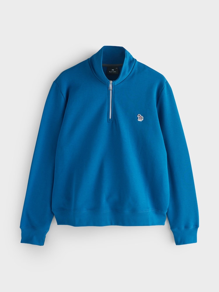 PS Paul Smith Blue Regular-Fit Quarter Zip Logo Sweat Top - Image 1 of 1 PS Paul Smith Blue Regular-Fit Quarter Zip Logo Sweat Top - Image 1 of 1
