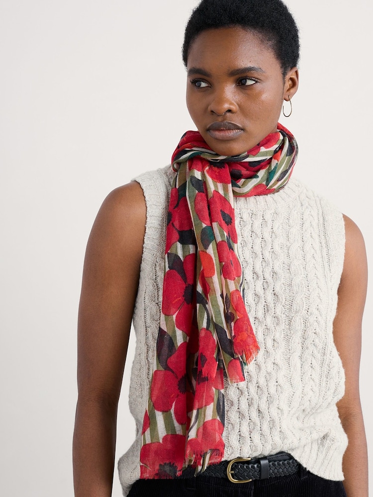 Seasalt Cornwall Red Pretty Printed Scarf - Image 2 of 5