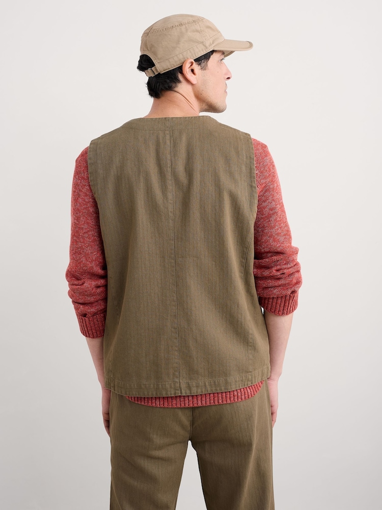 Seasalt Cornwall Green Tollgate Linen Cotton Blend Waistcoat - Image 2 of 5