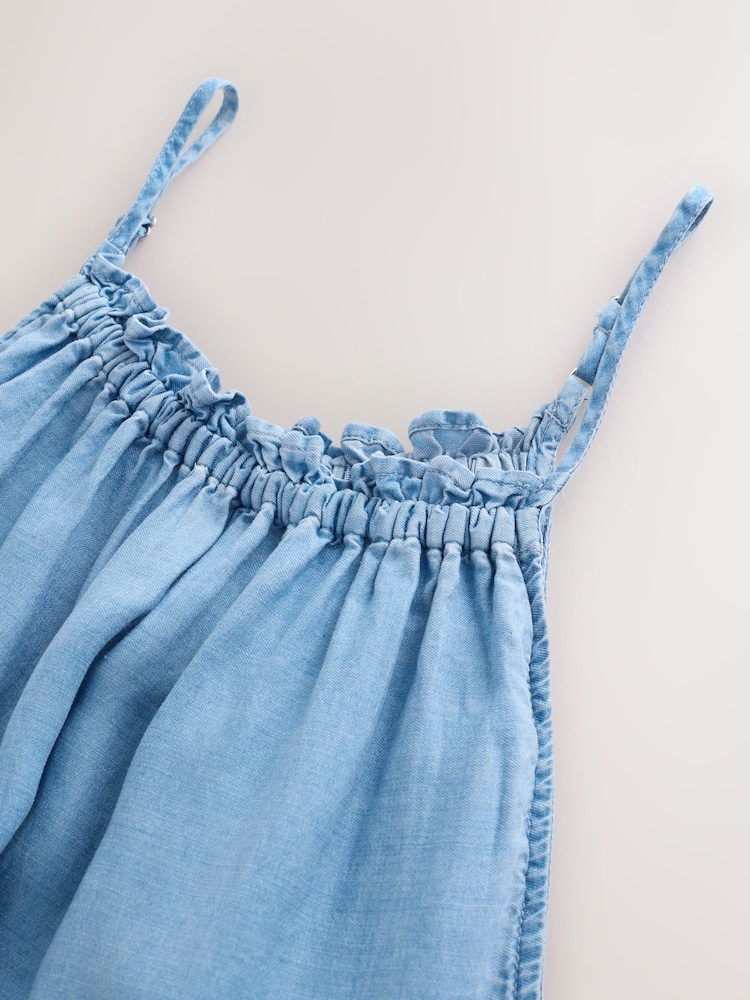 Mid Blue Denim Strappy Tiered Mini Dress - Image 2 of 3